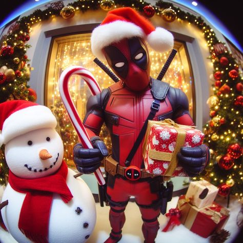 Deadpool Christmas Pfp, Christmas Spiderman Pfp, Marvel Christmas Pfp, Christmas Deadpool, Pfps Funny, Xmas Pfp, Deadpool Christmas, Santa Decal, Christmas Profile