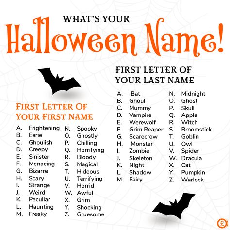 Cute Halloween Usernames, Halloween Spam Names For Instagram, Ghost Names, Halloween Quizzes, Sign Games, Holiday Spirit Week, Funny Name Generator, Kids School Gifts, Fun Names