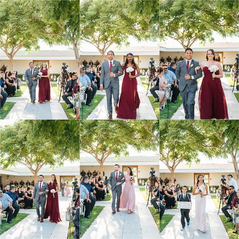 Bridesmaids and Groomsmen walking down the aisle - https://brittneyhannonphotography.com Bridesmaids And Groomsmen Walking Down The Aisle, Bridal Party Walking Down The Aisle, Bridesmaids Walking Down The Aisle, Chino California, College Wedding, Future Christmas, Wedding Shot List, Wedding Shot, Shot List