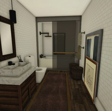 Small Homes Bloxburg, 2 Story Living Room Bloxburg, Bloxburg House Bathroom Ideas, Modern Bloxburg Bathroom Ideas, Bloxburg Rv Home, 4 X 5 Bedroom Ideas Bloxburg, Blox Burg Interior, Bloxburg Interior Bedroom, Bloxburg House Inspo Realistic