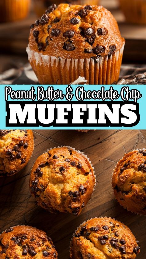 Peanut butter and chocolate chips are quintessential ingredients that define the taste of these muffins. With a soft, fluffy texture and crunchy chocolate chips interspersed, our Peanut Butter Muffins with Chocolate Chips are the epitome of a sweet treat that packs an irresistible punch. Make these muffins for an easy breakfast recipe on the go! Peanut Butter Choc Chip Muffins, Healthy Peanut Butter Chocolate Chip Muffins, Quick Chocolate Chip Muffins, Muffin Top Recipe, Muffin Top Pan Recipes, Baking Recipes Muffins, Peanut Butter Muffins Recipes, Homemade Chocolate Chip Muffins, Muffin Top Recipes