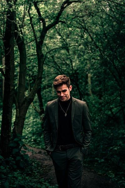 Black Suit Prom, Dark Brown Jacket, Row Of Trees, Personal Photoshoot, Dark Green Shirt, Suit Prom, Forest Theme Wedding, Suit Combinations, Prom Suit