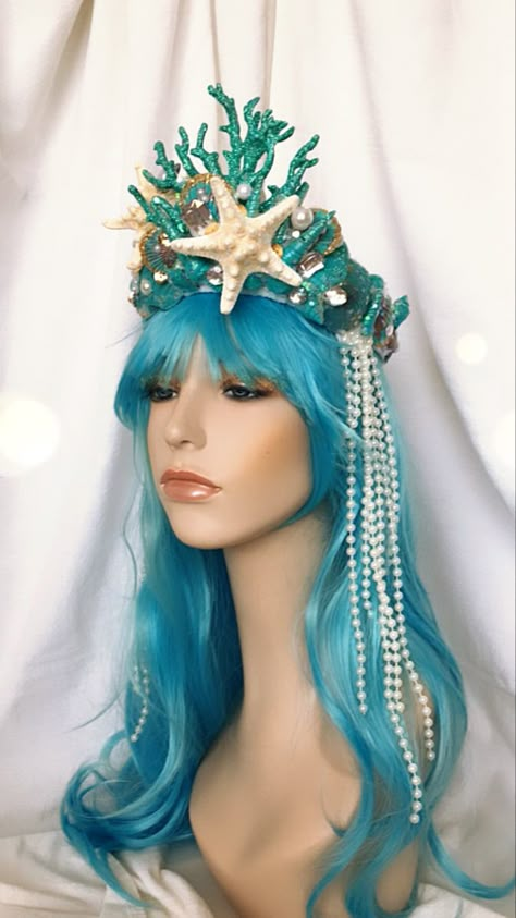 Mermaid Queen Costume, Diy Marine Biologist Costume, Starfish Costume Women, Amphitrite Costume, Ocean Headpiece, Under The Sea Costumes Women, Ocean Theme Costume, Ocean Costume Ideas, Sea Goddess Costume