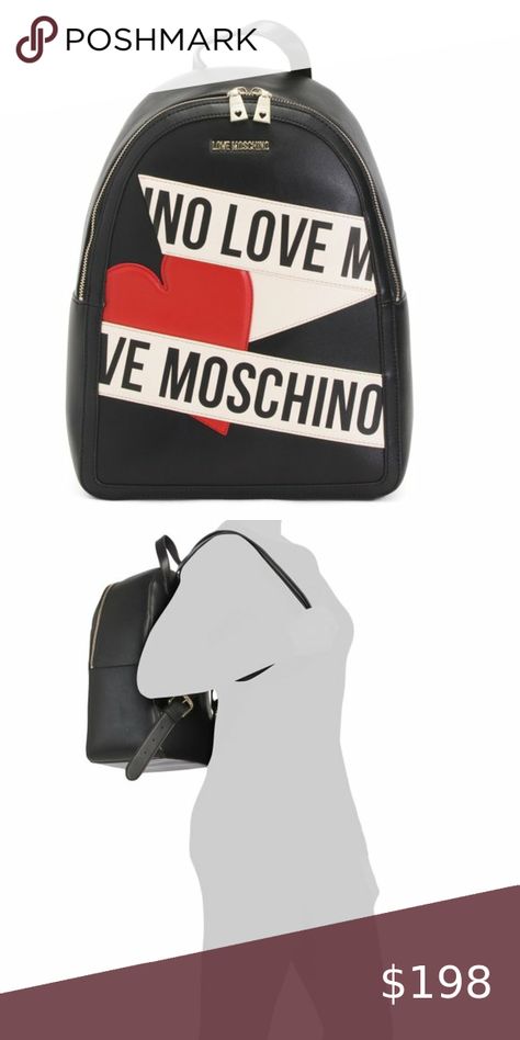 LOVE MOSCHINO Black/ivory Heart Logo Backpack Moschino Accessories, Heart Logo, Ivory Tops, Backpack Straps, Love Moschino, Moschino, New Color, Zip Pockets, Backpacks