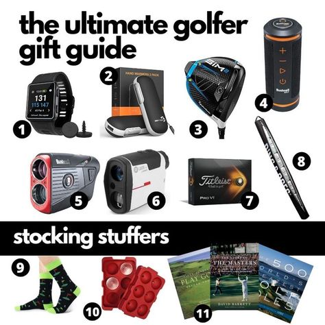 A collage of gift ideas for golfers. Gifts For Golfers Men, Gift Ideas For Your Boyfriend, Ideas For Your Boyfriend, Stocking Stuffers For Men, Gifts For Golfers, Happy A, New Drivers, Tiger Woods, Golf Gifts