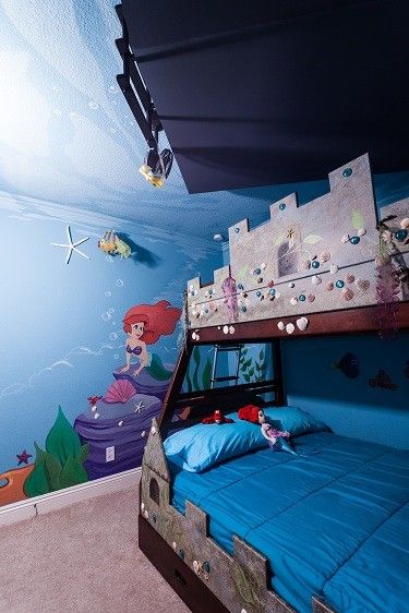 Sea Life Bedroom, Sea Theme Bedrooms, Ariel Bedroom, Little Mermaid Bedroom, Underwater Bedroom, Sea Bedrooms, Disney Themed Rooms, Ocean Themed Bedroom, Mermaid Home