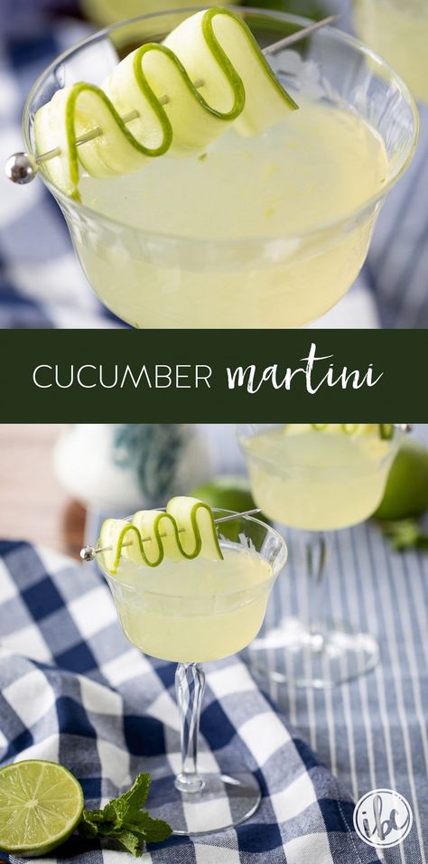 How to Make a Cucumber Martini #cocktail #recipe #vodka #gin #cucumber #martini #refreshing #stgermain Pickle Martini Recipe, Cucumber Martini Recipe, Spicy Jalapeno Margarita, Grapefruit Mojito, Cucumber Martini, Vodka Mojito, Lemon Martini, Summer Kick Off, Christmas Day Dinner