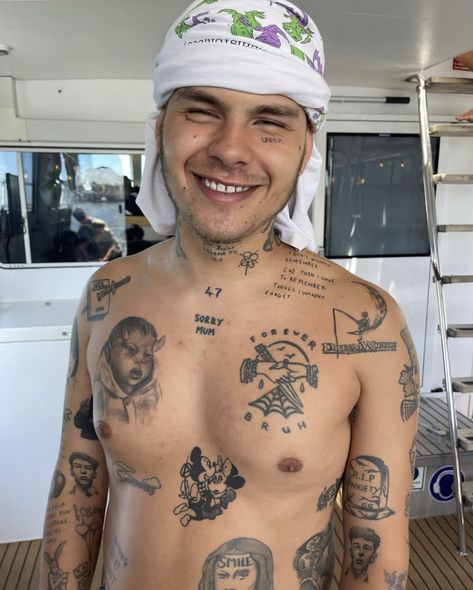 Slowthai Tattoo, Aphex Twin Tattoo, Patchwork Tattoos, Gang Tattoos, Twin Tattoos, 2024 Moodboard, Stick Poke, Rapper Aesthetic, Ink Bleed