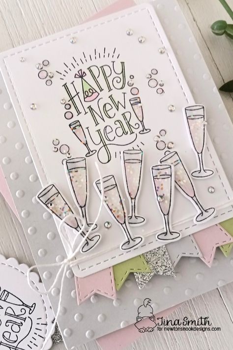 New Year Cards Handmade, New Year Card Making, New Year Card Design, New Year Diy, Card Design Handmade, New Year Postcard, Homemade Greeting Cards, Greeting Card Craft, Happy New Year Cards