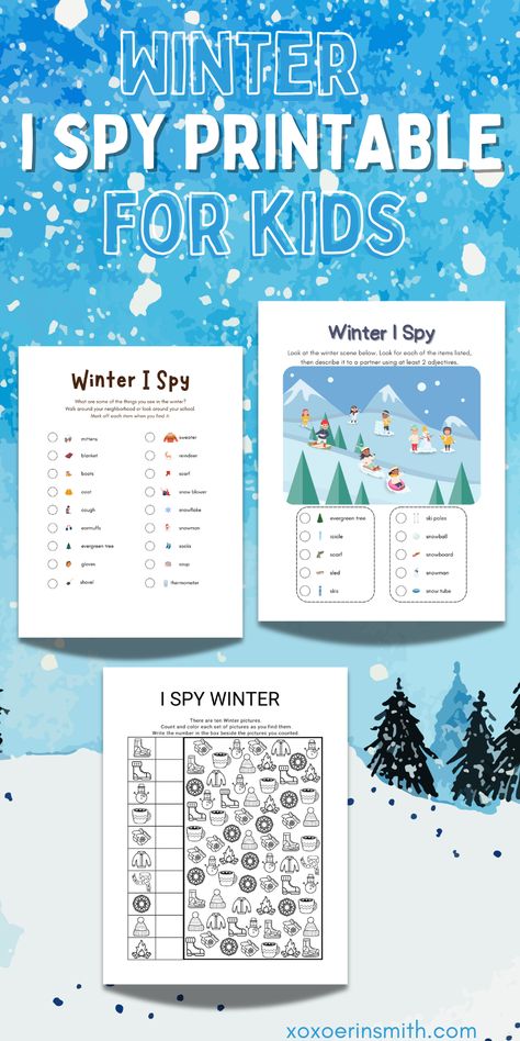 Winter is the perfect season for cozy indoor activities, and Winter I Spy worksheets offer an engaging way to keep kids entertained while also encouraging critical thinking and attention to detail. These printable worksheets are filled with winter-themed items, such as snowflakes, mittens, snowmen, and hot cocoa, creating a festive hunt for children to find and count. Winter Life Skills Activities, Winter Class Activities, Free Winter Printables For Preschool, Winter Occupational Therapy Activities, Indoor Winter Games, Winter Scavenger Hunt For Kids, Winter I Spy, I Spy Worksheets, Winter Printables Free