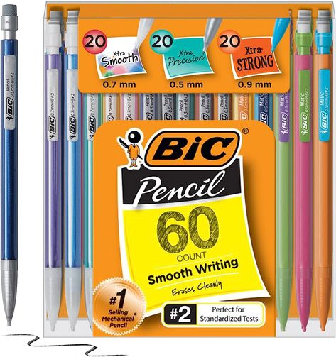 BIC Variety Pack, Assorted Sizes, 0.5mm, 0.7mm, 0.9mm, 60-Count, Refillable Design for Long-Lasting Use Pencils For School, Bic Mechanical Pencils, Bic Pencils, 60 Number, Writing & Drawing Instruments, Pencil Eraser, Standardized Testing, Mechanical Pencil, Wood Case