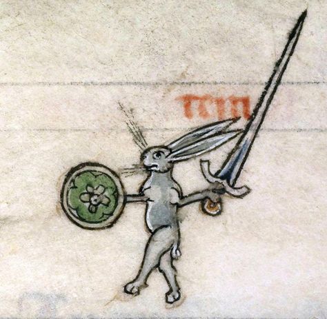 Rabbit Warrior, Funny Medieval, Medieval Illustration, Medieval Marginalia, Medieval Animals, Medieval Drawings, Medieval Tattoo, Medieval Artwork, Medieval Paintings