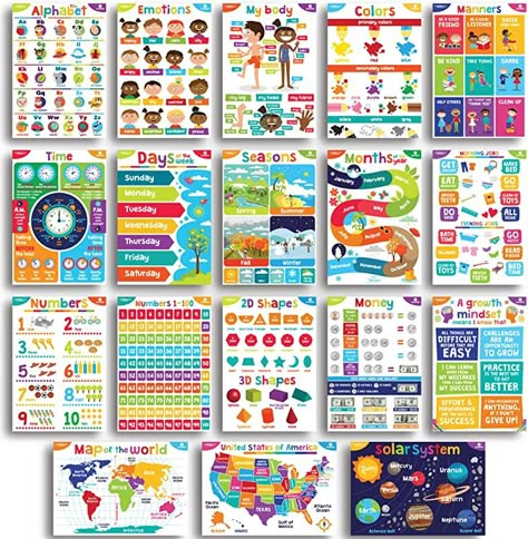 Sproutbrite 18 Educational Posters for Toddlers - Classroom Decorations - Kindergarten Homeschool Supplies Materials - Preschool Learning Decor - ABC Poster Charts for Distance Learning (Bright) Toddler Classroom Decorations, Educational Posters For Toddlers, Gen Chem, Classroom Posters Elementary, Classroom Expectations Poster, Playgroup Activities, Kindergarten Assessment, Busy Book Ideas, Posters For Classroom