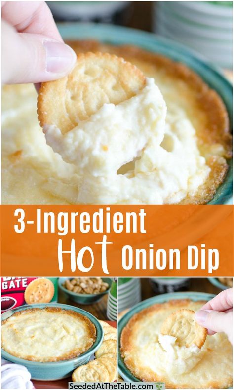 Baked Onion Dip, Hot Onion Dip, Baked Onion, Last Minute Appetizer, Onion Dip Recipe, Baked Onions, Fall Appetizers, Healthy Appetizer Recipes, Dip Recipes Easy