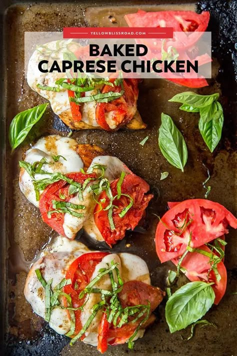 Baked Chicken Caprese, Baked Caprese, Chicken Caprese Recipe, Baked Caprese Chicken, Fast And Easy Dinner, Chicken Caprese, Caprese Recipes, Juicy Baked Chicken, Tomatoes Mozzarella