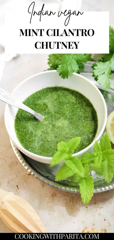 Mint Cilantro Chutney Green Chutney Recipe, Indian Chutney Recipes, Coriander Chutney, Cilantro Chutney, Mint Chutney, Chutney Recipe, Green Chutney, Indian Street Food, Chutney Recipes