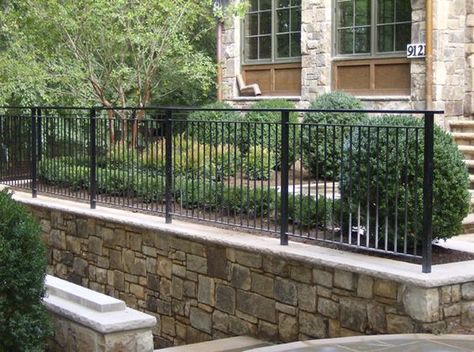 Retaining Wall Fence On Top | Hercules Fence | Maryland Aluminum Fencing | Virginia Aluminum Fences ...: Retaining Wall Fence, Curved Pergola, Retaining Wall Ideas, Patio Railing, Wood Fence Design, Aluminum Fencing, Living Pool, Wall Railing, Wall Fence