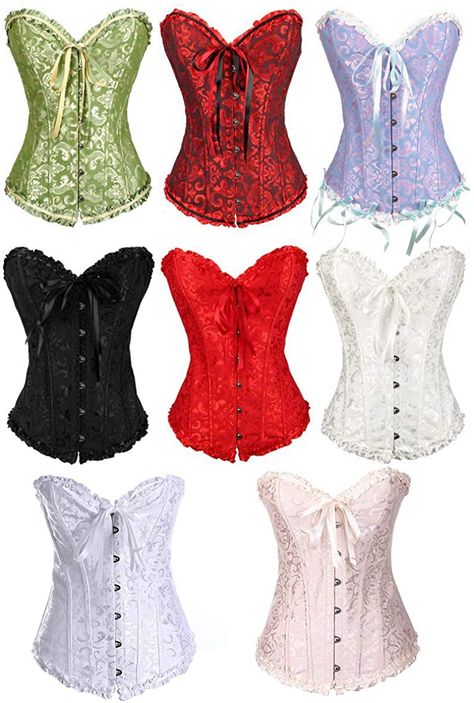 AmazonSmile: Women's Lacing Corset Top Satin Floral Boned Overbust Body Shaper Bustier: Clothing Bustier Lingerie, Green Corset, Top Bustier, Top Satin, Blue Corset, Red Corset, Corset Fashion, Busty Fashion, Pink Corset