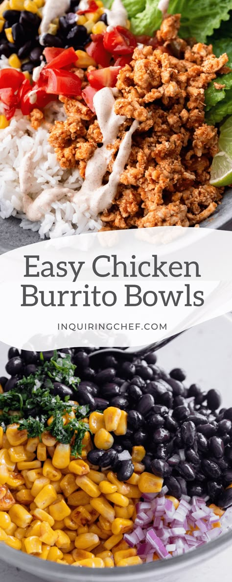 Ground Chicken Burrito Bowl Healthy, Ground Chicken Fajita Bowl, Chicken Taco Bowl Meal Prep, Ground Chicken Bowl Recipes, Easy Dinner With Ground Chicken, Ground Chicken Fajitas, Ground Chicken Burritos, Ground Chicken Burrito Bowl, Chicken Taco Bowls Healthy