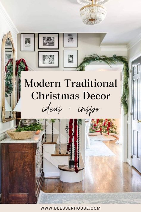 Join us for a tour of our home decorated for a modern traditional Christmas home tour! I’m showing our holiday décor in the entryway, living room, and kitchen, where I went with cozy, natural, and classic Christmas decorations. Click through for more traditional Christmas décor ideas for your home. Understated Christmas Decor, Traditional Xmas Decor, Simple Entryway Christmas Decor, Simple Holiday Decor Christmas, Classic Xmas Decor, Casual Christmas Decor, Modern Southwest Christmas Decor, Tour Of Homes Christmas, Classic Christmas Living Room