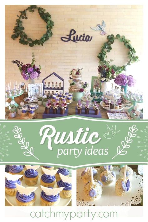 Swoon over this beautiful rustic hummingbird themed First Communion celebration! The naked tiered cake is incredible!! See more party ideas and share yours at CatchMyParty.com #catchmyparty #partyideas #firstcommunion #hummingbird #rusticparty Hummingbird Party Decorations, Hummingbird Theme Party, Hummingbird Birthday Party, Hummingbird Baby Shower Theme, Romantic Birthday Party, Hummingbird Party, Rio Birthday Party, Butterflies Party Ideas, Hummingbird Birthday