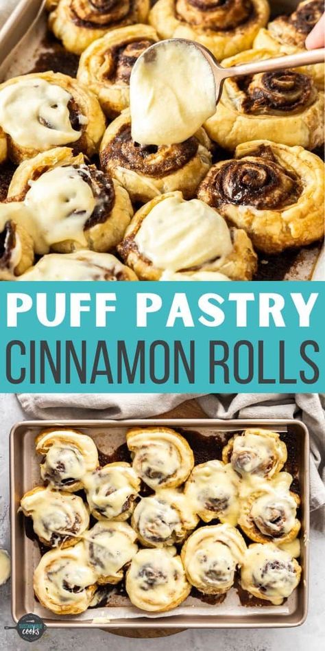 Make perfect Puff Pastry Cinnamon Rolls in a flash! These ooey gooey cinnamon rolls use convenient storebought puff pastry and are perfect for a make-ahead breakfast treat. Cinnamon Rolls Puff Pastry, Ooey Gooey Cinnamon Rolls, Puff Pastry Cinnamon Rolls, Pastry Cinnamon Rolls, Puff Pastry Cinnamon, Easy Delicious Breakfast, Gooey Cinnamon Rolls, Mini Cinnamon Rolls, Fluffy Puff