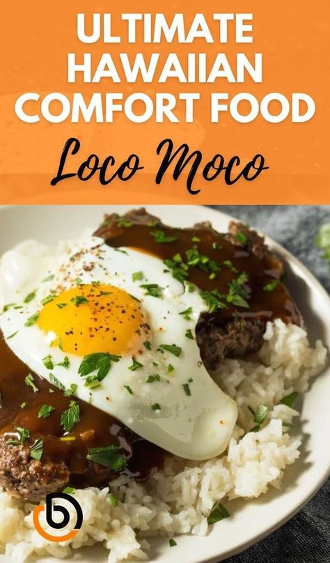 Experience the authentic taste of Hawaii with this delicious Loco Moco recipe! Featuring a savory beef patty, rich gravy, and a perfectly fried egg over rice, this Hawaiian dish is a comfort food classic. Easy to make and packed with flavor, it’s sure to become a favorite. Get ready to impress your family and friends with the best Loco Moco you'll ever taste. Find the full recipe at www.blendofbites.com Egg Over Rice, Polynesian Dishes, Traditional Hawaiian Food, Hawaiian Cuisine, American Foods, Hawaiian Dishes, Polynesian Food, Hawaii Food, Beef Patty