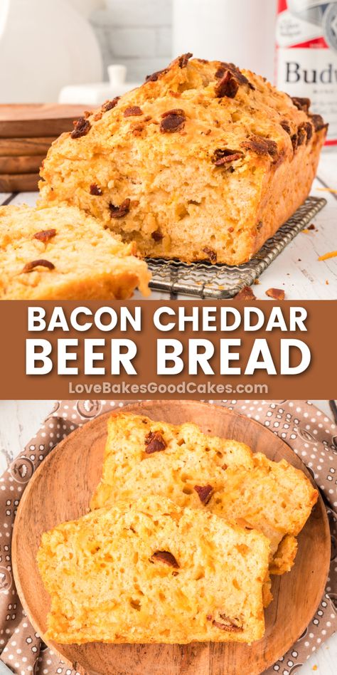 Bacon Cheddar Beer Bread pin collage Everyday Bread Recipe, Cheddar Beer Bread, Bacon Bread, Best Homemade Bread Recipe, Beer Bread Recipe, Beer Bread, Best Food Ever, Bacon Cheddar, Best Comfort Food