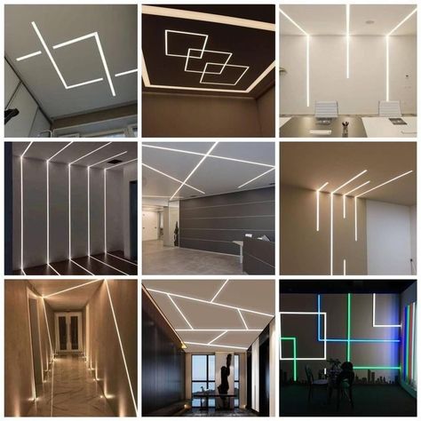 Led Light Zig Zag Profile Light Ceiling, Strip Light False Ceiling Design, Wall Profile Design, False Ceiling Living Room With Profile Light, Led Strip Lighting Ideas Ceilings, Without Fall Ceiling Ideas, False Ceiling With Profile Lighting, Profile Lights Ceiling Design, Led Strip Light Designs On Wall