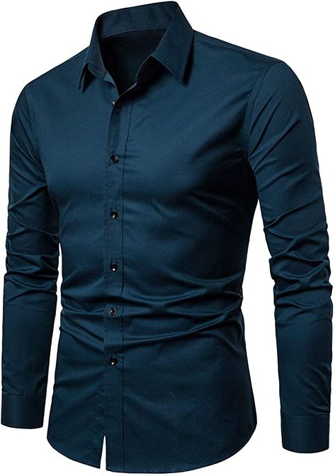 LOCALMODE Men's Slim Fit Cotton Easy Care Business Shirt Casual Solid Long Sleeve Button Down Dress Shirts (X-Small, Acid Blue) at Amazon Men’s Clothing store Man Dress Design, Business Dress Shirts, Long Sleeve Button Down Dress, Slim Fit Mens Shirts, Business Shirt, Formal Shirts For Men, Business Shirts, Down Dress, Women Denim Jeans