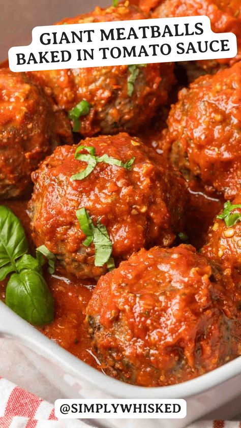 Big Meatballs Recipe, Meatballs And Tomato Gravy, Creamy Tomato Meatballs, Meatball Red Sauce Recipes, Meatballs With Red Sauce, Meatballs And Red Sauce, Meatballs Baked In Sauce, Giant Meatballs Baked, Meatballs And Tomato Sauce