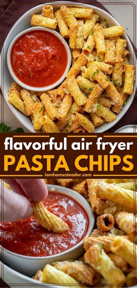 Air Fried Noodles, Air Fryer Noodle Chips, Munchie Snack Ideas, Air Fryer Recipes Pasta, Air Fryer Munchies, Air Fried Pasta Chips, Air Fryer Pasta Recipes, Air Fry Pasta, Pasta In Air Fryer