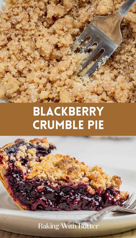 Amazing Blackberry Crumble Pie - ideal for a summer dessert or special gathering. Blackberry Crumble Pie Recipes, Wild Blackberry Pie, Open Pie Recipes, Blackberry Cobbler With Pie Crust, Blackberry Crumble Pie, Fresh Blackberry Pie, Blackberry Pie Filling, Pie Crumble Topping, Blackberry Pie Recipe