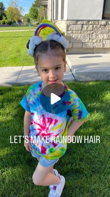 Dana Whisker on Instagram: "Ruby had rainbow day at school so I did this easy rainbow hair for her. Her and I honestly have so much fun doing this stuff and I love that she finds as much joy in it that I do. 

#rainbowhair #crazyhairday #childhood #spiritweek #diyrainbowhair" Crazy Hair Day Rainbow And Clouds, Rainbow Crazy Hair Day At School, Rainbow Hair Crazy Hair Day, Wacky Kids Hair Ideas, Toddler Wacky Hair Day, Fun Crazy Hair Day Ideas, Rainbow Day At School Outfit, Rainbow Crazy Hair Day, Cupcake Crazy Hair