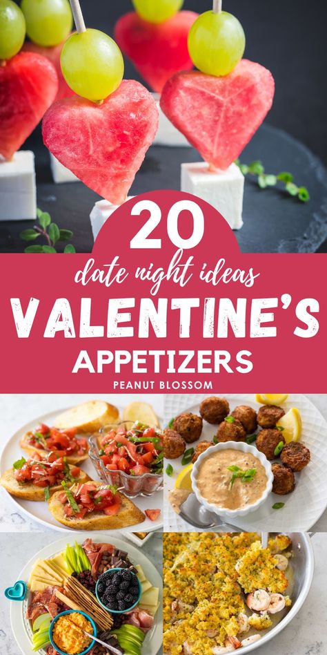 Easy appetizers for Valentine's Day make any at-home date night more special. These romantic snacks and bites are perfect starters to a delicious holiday dinner together. Galantines Appetizers, Appetizer For Valentine's Day, Romantic Appetizers, Heart Appetizers Valentines Day, Romantic Snacks, Valentine’s Day Savory Appetizers, Date Night Appetizers At Home, Date Night Snacks, Easy Valentine’s Day Charcuterie Board