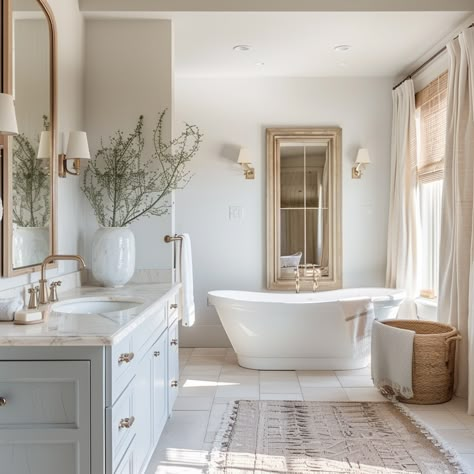 Discover powerful design tips to create a calming space that reduces stress, improves sleep, and boosts your well-being. Master Bath Shelving Ideas, Airy Master Bath, Wood And White Bathroom, Bathroom With Shower And Tub, Natural Bathrooms, Timeless Master Bath, Calming Bathroom Ideas, Bathroom With Shiplap, Calming Bathroom