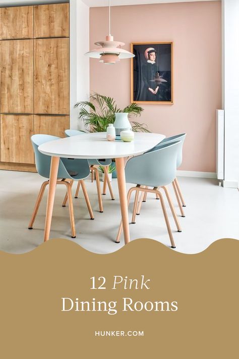 At first, the thought of rosy-colored walls didn't appeal to us either. However, after catching a glimpse of these pink dining rooms, we are officially sold on the idea. Scroll ahead for 12 blush designs that will change your mind indefinitely. #hunkerhome #diningroom #pink #pinkwalls #pinkdiningroom Blush Dining Room Ideas, Soft Pink Dining Room, Pink Walls Dining Room, Pink Wall Dining Room, Dusky Pink Dining Room, Pale Pink Dining Room, Dusty Rose Dining Room, Pink Dining Room Walls, Blush Pink Dining Room