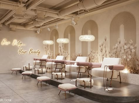 Rose Beauty Center Design :: Behance Beauty Salon Decor Luxury, Beauty Center Design, Spa Design Interior, Art Deco Style Interior, Nail Salon Interior Design, Beauty Salon Interior Design, Nail Salon Interior, Spa Interior Design, Salon Suites Decor