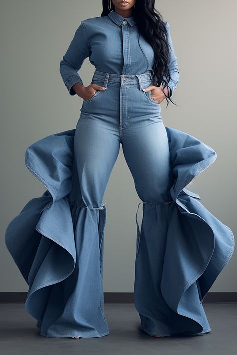 Elegant Western Outfits Classy, Lady Pants, Plus Size Work, Look Plus Size, Denim Decor, Work Jeans, High Waisted Flares, Flare Leg Jeans, Look Plus