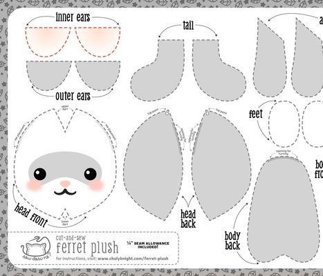 10 Ferret Plush Patterns - Cut & Sew by sewdesune Ferret Plush, Sewing Pattern Free, Unique Sewing Patterns, Squishies Diy, Diy Plush Toys, Plus Size Sewing, Handbag Patterns, Plush Pattern, Gray Fabric