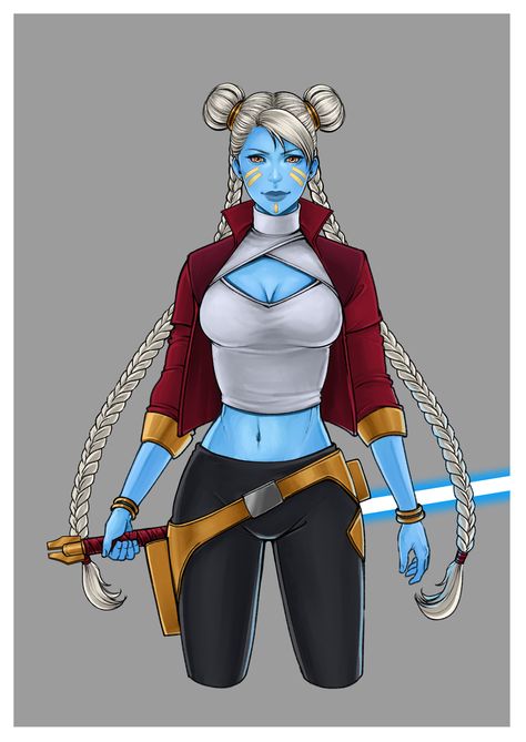 Rania Chera (Pantoran Jedi) by @junchan_nyan_art Star Wars Zygerrian Female, Pantoran Jedi, Pantoran Star Wars, Pantoran Oc, Chiss Jedi, Female Jedi Art, Star Wars Oc Female Jedi, Togruta Oc, Clone Oc