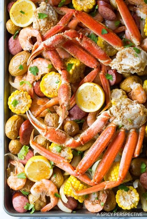 The Best Sheet Pan Low Country Boil (Broil) Recipe Seafood Boil Recipes Cajun, Country Boil Recipe, Crab Boil Recipe, Low Country Boil Recipe, Seafood Broil, Cajun Seafood Boil, Shrimp Boil Recipe, Sunny Anderson, Boil Recipes