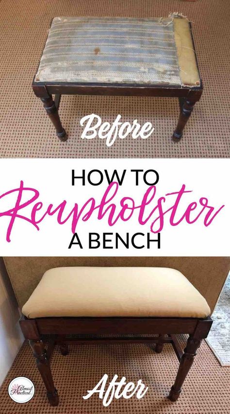 The before and after pictures of my how to reupholster a bench DIY. Even though I made some beginner mistakes along the way - the end result is still 100% better than before. Upholster Bench, Before And After Furniture, Diy Bank, Diy Furniture Makeover Ideas, Diy For Beginners, Reupholster Chair Dining, Easy Diy Furniture, Do It Yourself Home Decor, Antique Bench