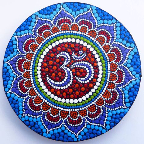 ૐ OM ૐ ૐ AUM ૐ  Mandala, painted by Melinda Tamas, dot painting, acrylic paint on canvas, 15 cm Om Dot Mandala Art, Om Mandala Art, Dot Painting Patterns, Dots Mandala, Om Symbol Art, Dot Painting Ideas, Om Mandala, Diy Tie Dye Designs, Om Aum