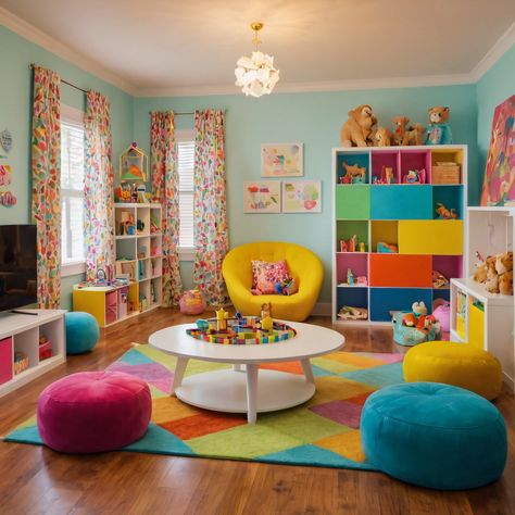 Smart Playroom Ideas, Activity Room For Kids, Playroom Inspiration For Kids, Playroom Conservatory Ideas, Magnatile Storage Ideas, Bedroom And Playroom Combo, Maximalist Playroom, Kids Playroom Paint Ideas, Playroom Theme Ideas