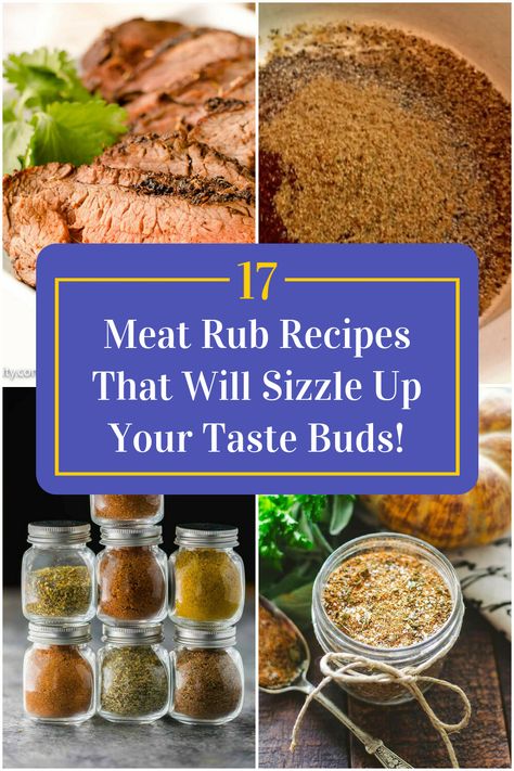 Collage of 4 meat rub recipes. Meat Dry Rub Recipes, Bbq Seasoning Rub, Bbq Spice Rub Recipes, Meat Rubs Recipes Spice Mixes, Homemade Rubs For Meat, Meat Rubs Recipes, Texas Rub Recipe, Pastrami Rub Recipe, Sweet Bbq Rub Recipe