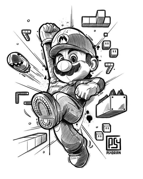 Super Mario Tattoo, Nintendo Tattoo, Mario Tattoo, Cartoon Character Tattoos, Super Mario Art, Tattoo Design Book, Mario Art, Cartoon Tattoos, Tattoo Art Drawings