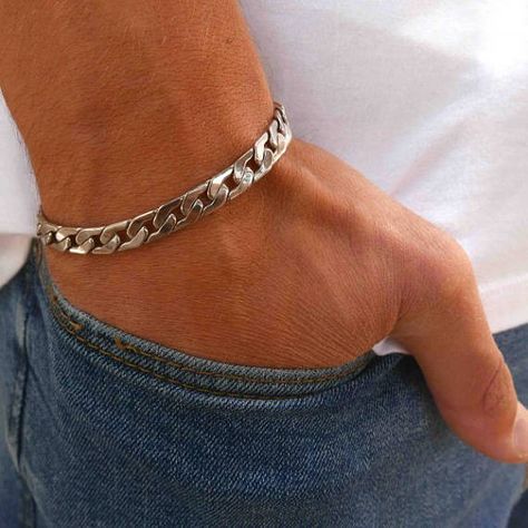 Men's Bracelet Men's Silver Bracelets Men's Silver Chain Bracelet Men, Cheap Everyday Men's Chain Bracelet, Mens Silver Bracelets Chain, Bracelet Ideas For Men, Bracelet Boys, Luxury Men's Chain Bracelet With Sterling Silver Clasp, Silver Bracelet Designs, Mens Cuff Bracelets, Mens Chain Bracelet Jewelry1000.com