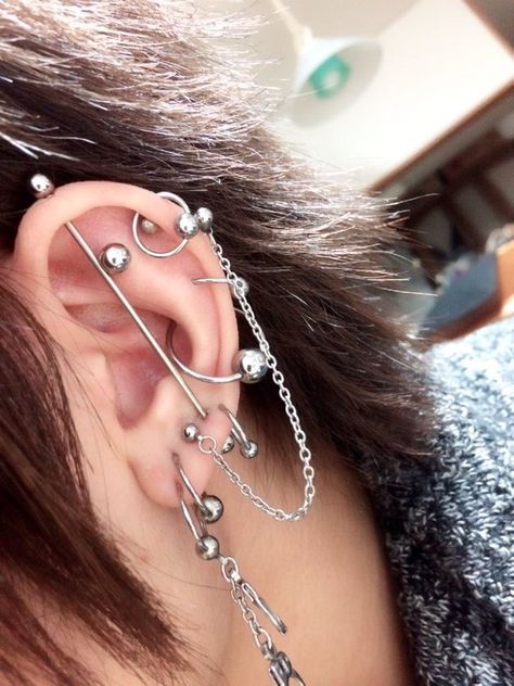 Visual kei piercings Cool Ear Piercings, Pretty Ear Piercings, Grunge Jewelry, Cool Piercings, Cute Ear Piercings, Stud Earrings Unique, Cute Piercings, Dope Jewelry, Body Piercings