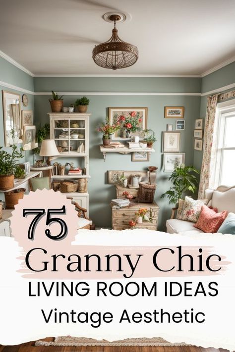 Looking to infuse your living room with that timeless granny chic vibe?   🧶🌸 Discover 75 enchanting decor ideas that blend vintage elegance with modern comfort. From floral patterns and antique furniture to cozy knitted throws and classic textiles, these tips will help you create a space that feels both nostalgic and inviting. Perfect for fans of cottagecore and rustic charm, this guide is packed with inspiration to turn your home into a warm, welcoming haven. 🛋️💐 Home Style Ideas, Decor Themes Home, Granny Core Decor, Cottagecore Farmhouse Living Room, Granny Core Living Room, Lived In House Aesthetic, Granny Decor Style, Small Living Room Ideas Vintage, Cottage Core Interior Design Living Room